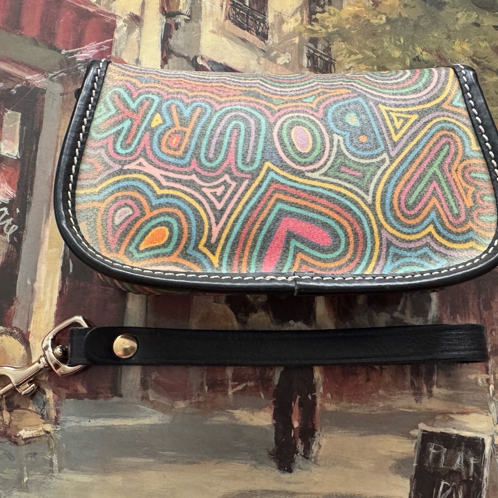 Dooney & Bourke Colorful Print Wristlet Clutch w/Leather Strap & Duck Logo Charm - Picture 2 of 4